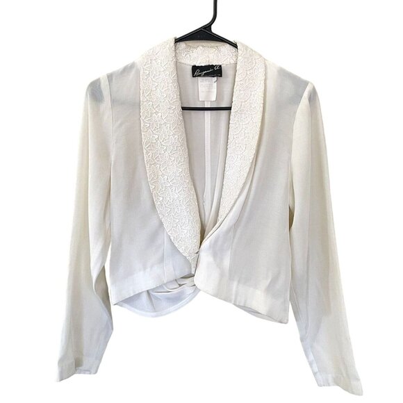 Vintage Benjamin A. Los Angeles Lace Shawl Collar Twist-Front Blazer – White – M - Picture 1 of 3